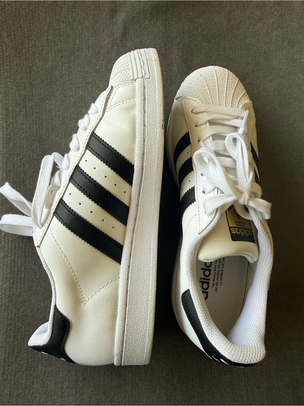 adidas White and Black Leather All-Star Shell Toe Sneakers